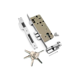 Замок врезной с защелкой (а=85мм, 3 прямоугольных ригеля, английский ключ) L01-45-70 N SILLUR Замок врезной с защелкой (а=85мм, 3 прямоугольных ригеля, английский ключ) L01-45-70 N SILLUR