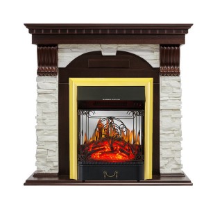 Каминокомплект Dublin - Темный дуб / Сланец белый с очагом Majestic FX M Brass Royal Flame Каминокомплект Dublin - Темный дуб / Сланец белый с очагом Majestic FX M Brass Royal Flame