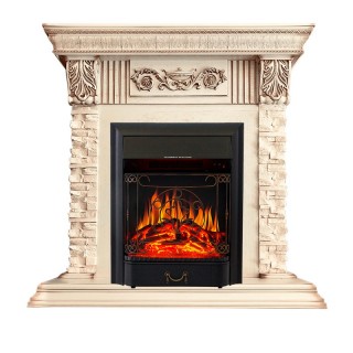 Каминокомплект Luxemburg (каменный) - Сланец/Cлоновая кость с патиной с очагом Majestic FX Black Royal Flame Каминокомплект Luxemburg (каменный) - Сланец/Cлоновая кость с патиной с очагом Majestic FX Black Royal Flame