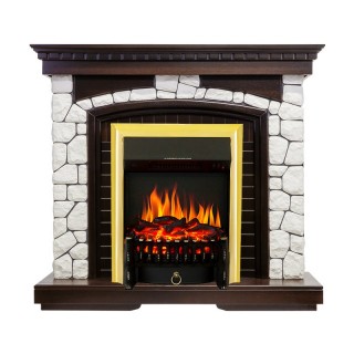 Каминокомплект Glasgow - Темный дуб / Белый с очагом Fobos FX Brass Royal Flame Каминокомплект Glasgow - Темный дуб / Белый с очагом Fobos FX Brass Royal Flame