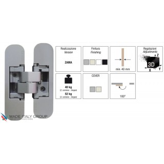 KUBICA K1000 DXSX S30, KOMBI 30 CR.SAT петля скрытая универсальная МАТОВЫЙ ХРОМ (40 kg)
