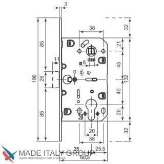 B01103.35.06 Замок межкомнатный (тех. упак.) под цилиндр AGB MEDIANA EVOLUTION узк. проф. 35мм B01103.35.06 Замок межкомнатный (тех. упак.) под цилиндр AGB MEDIANA EVOLUTION узк. проф. 35мм