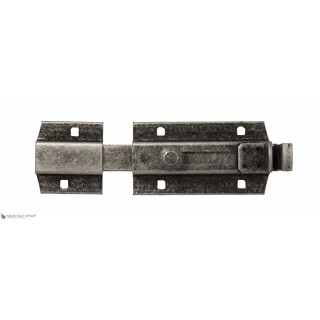 256FA15 Задвижка дверная усиленная с отверствием для навесного замка ALDEGHI 150мм античное серебро