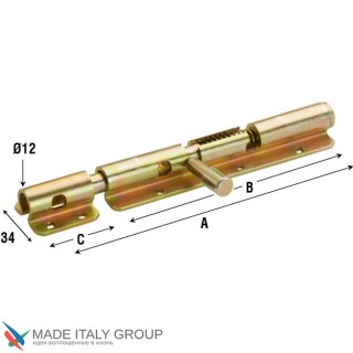 263OA20_A Задвижка дверная, круглый ригель, с отверствием для навесного замка, пружина ALDEGHI 200мм античная бронза