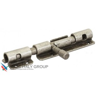 263FA20_A Задвижка дверная, круглый ригель, с отверствием для навесного замка, пружина ALDEGHI 200мм античное серебро